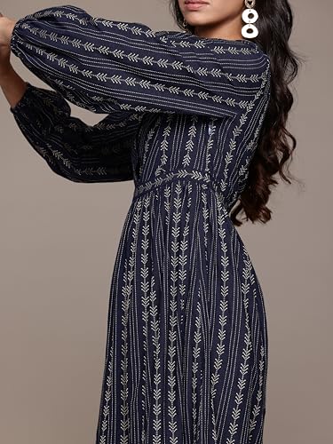 Ritu Kumar Round Neck Full Sleeves Long Dress Blue