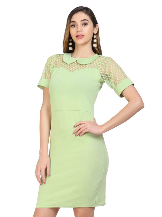 SIRIL Women's Knitted Bodycon Knee Length Lycra Dress (290TK7092-XL_Pista Green)