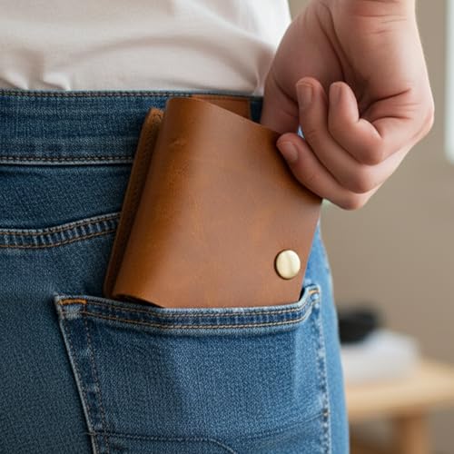 Strutt Crushed Textured Genuine Leather Batua Wallet for Men & Women | Handcrafted Tan Leather Cash & Card Holder | Snap Button Closure | Compact Ethnic Money Pouch