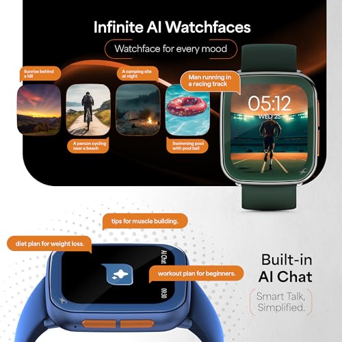 Fastrack Navstar 1.85" AMOLED Square Display Smart Watch with GPS, Offline Voice Command, AI Enabled, 100+ Sports Mode, BT Calling, IP68 Water Resistant Upto 5 Days Battery Life -Forest Green