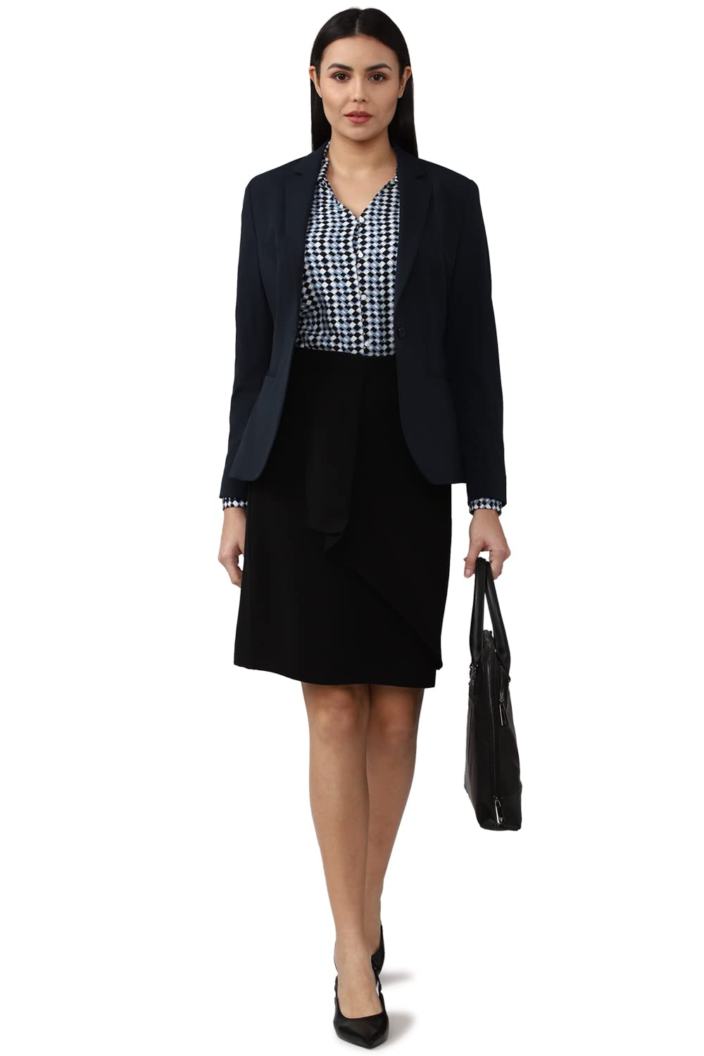 Van Heusen Women's Blazer,Full Sleeves Regular (VWBZCRGBN66997_Navy_S)