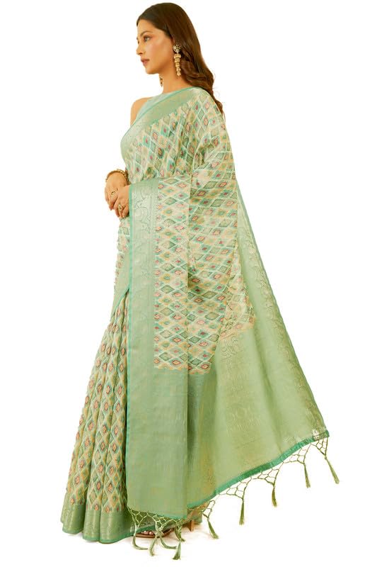 Soch Womens Sap Green Ethnic Motifs Jacquard Chanderi Saree