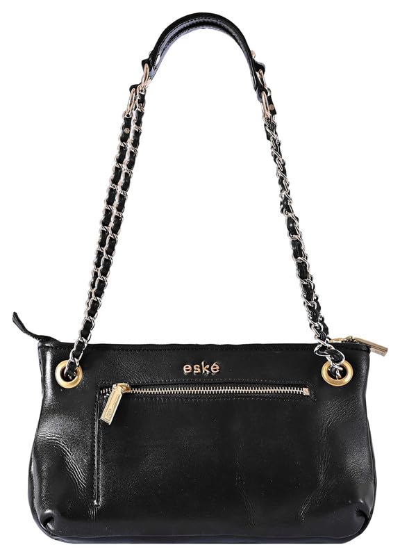 eske Fritzi Genuine Leather Shoulder Bag (Black Hand-Stitched)