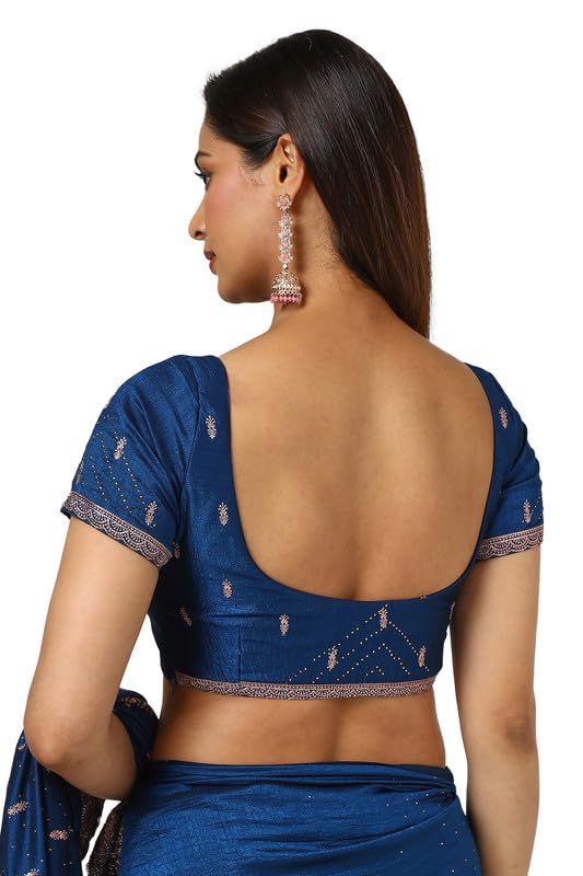 Soch Womens Blue Tussar Zari Embroidered Saree With Stone Work