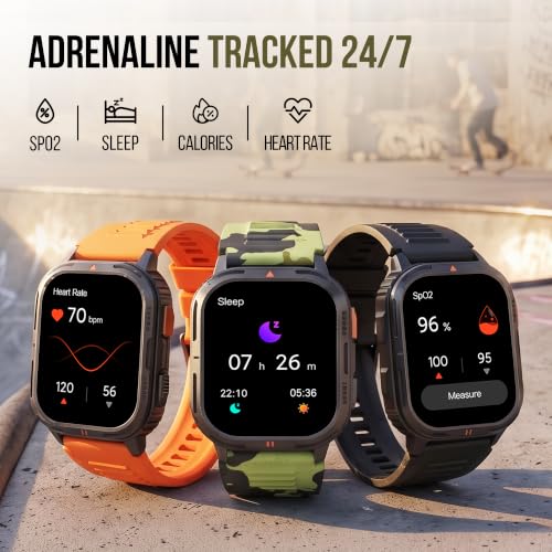 Fastrack Xtreme S Rugged Smart Watch with 1.93" AMOLED Square Display, BT Calling, 24/7 Health Suite, IP67, 60Hz Dynamic Refresh Rate, Vitality Index, Hydration Alert, Large Battery - Camo Grey