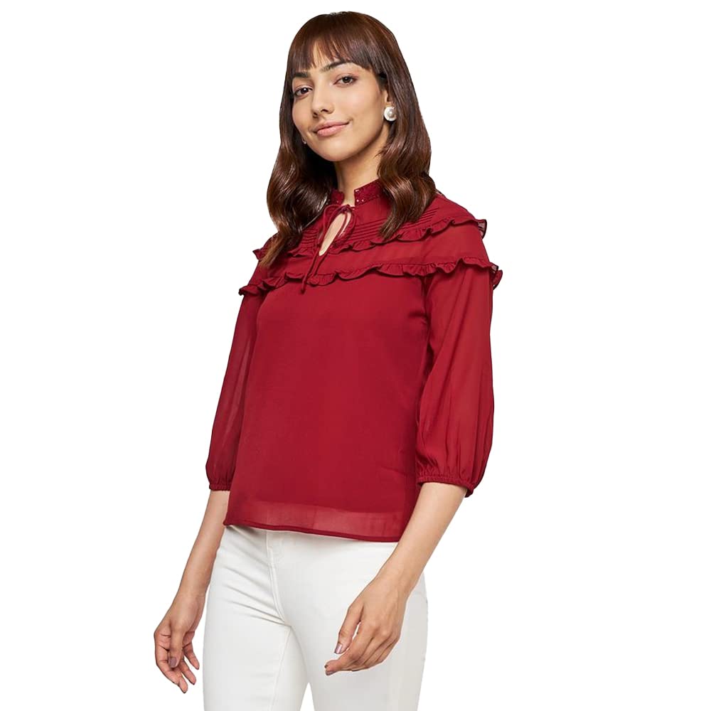 AND Women's Loose Fit Tunic Shirt (FW22AJ090TPG_Maroon XL)