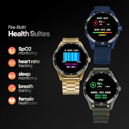 Fire-Boltt Talk Round Smart Watch 1.39″ TFT Display with Bluetooth Calling, Dual Button, Voice Assistance, SPO₂ & Heart Rate Monitor, 120+ Sports Modes, Smartwatch for Men & Women - Blue
