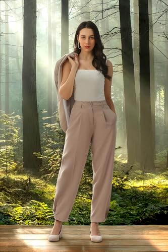 Women Beige Solid Casual Trousers