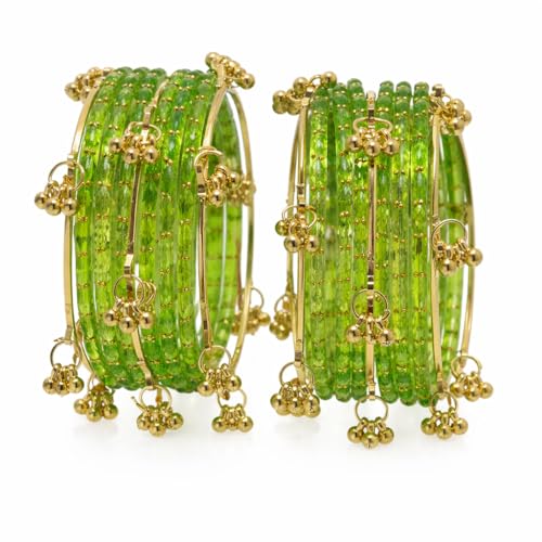KAYASHA Totai Kashmiri Ghungroo Glass Bangle Set for Women | Light Weight Bangles | Traditional Transparent Fancy Glass Chudi Set for Wedding, Party|Set Of 16(12 Glass + 4 ghungroo bangles)