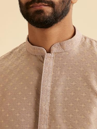 Manyavar Men's Art Silk Jacquard Textured Kurta Pajama Set (Walnut,XXL)