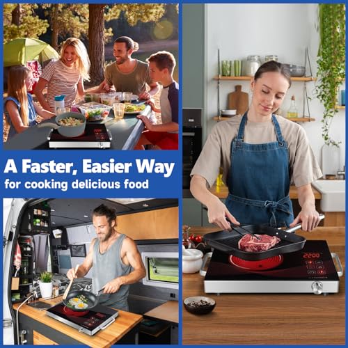 Sizzle Cook Single Burner Infrared Electric Stove, Small Countertop Portable Hot Plate for Cooking, 2200W Ceramic Glass Infrared Burner with LCD Touch Screen