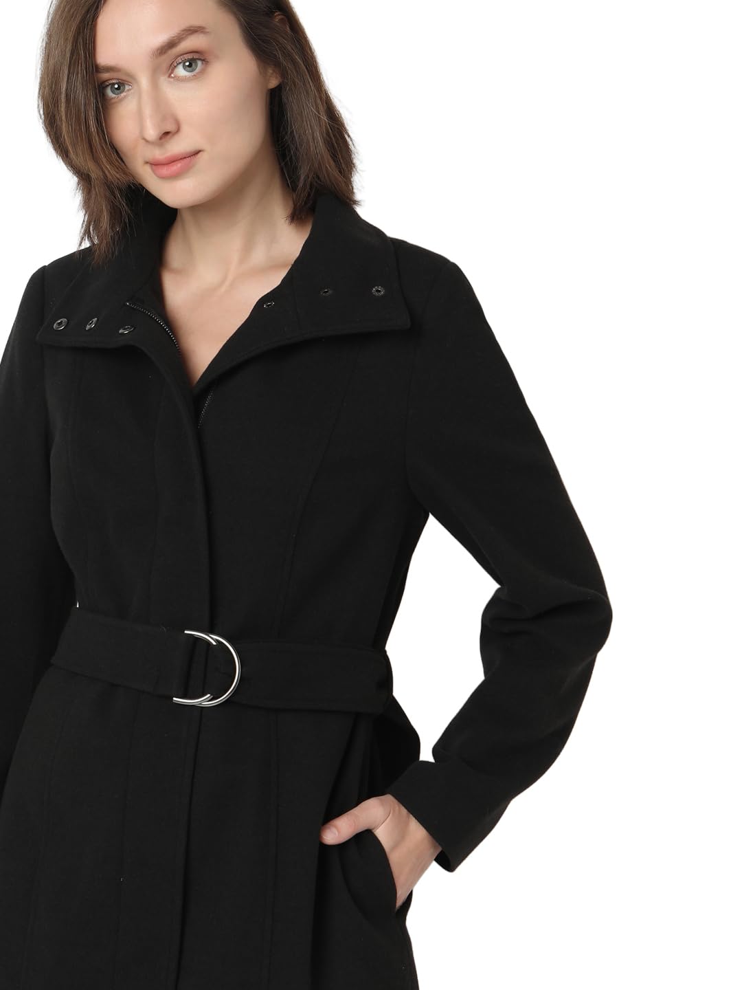 VERO MODA Women's Regular Fit Black Coat