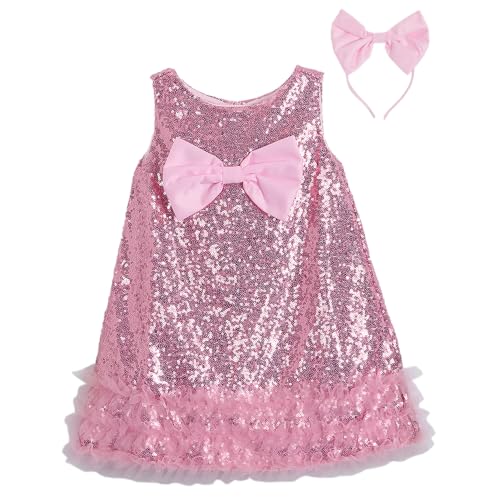 Hopscotch Girls Pink Sleeveless Sequined Party Dress with Headband for Age (4-5 Years)