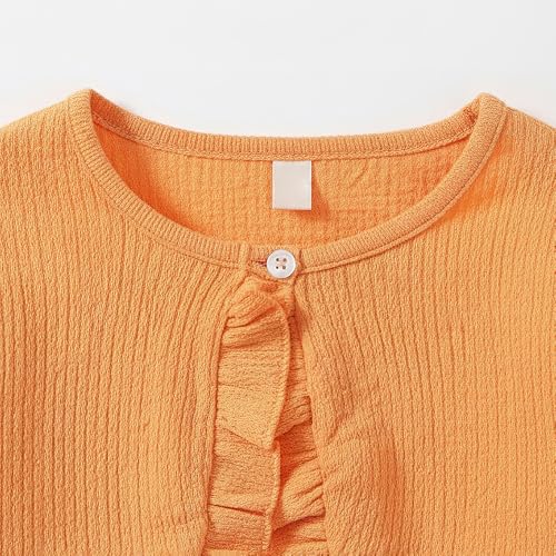 Hopscotch Girls Leaf Bow Applique Casual Dress in Orange Color for Age (6-7 Years)