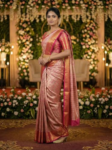 MIMOSA Women’s Rani Pink Art Silk Saree Woven with Zari Tissue | Kanjivaram Style Saree | Rich Pallu & Tassels | 6.2 Mtr