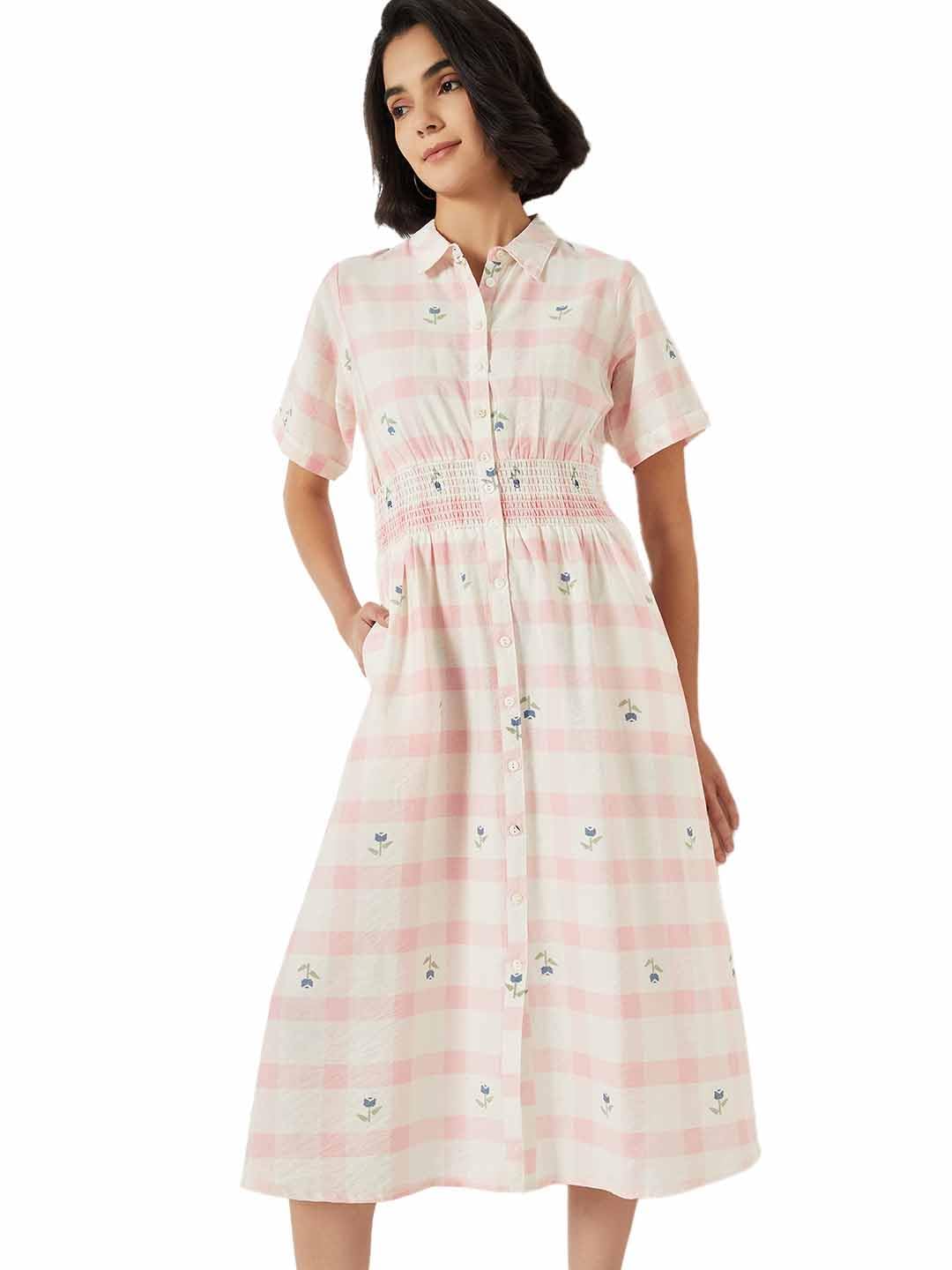 Max Women Checked Shirt Dress (White_L)
