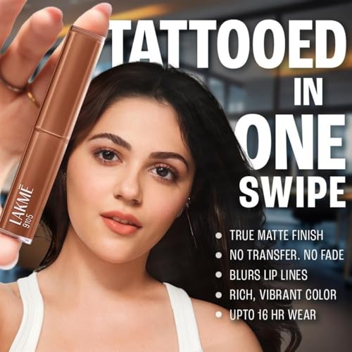 Lakme 9to5 Lip Tattoo Matte Slim Stick, Burgundy Passion, 2g, for Intense Color and Full Coverage, with Bakuchiol and Vitamin E, Smudgeproof and Waterproof, Long-Lasting Lipstick for Women (Pack of 2)