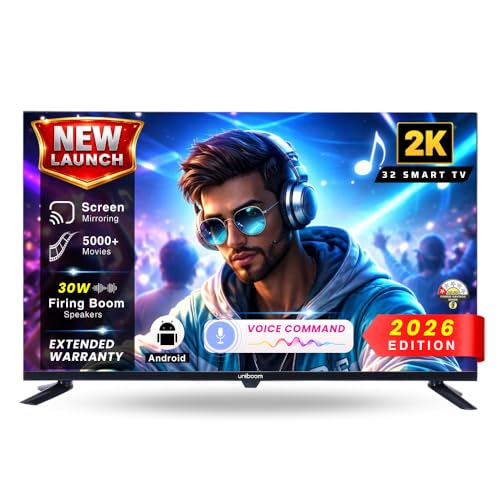 Uniboom_Optima Series 80 cm (32 inch) HD Smart LED TV |Android TV with Voice Command App |5000+ Free Movies |30W Sonic Boom Speakers| 500+ Certified Apps |Mobile Remote |Mobile Screen Cast-32S-ULT-AED