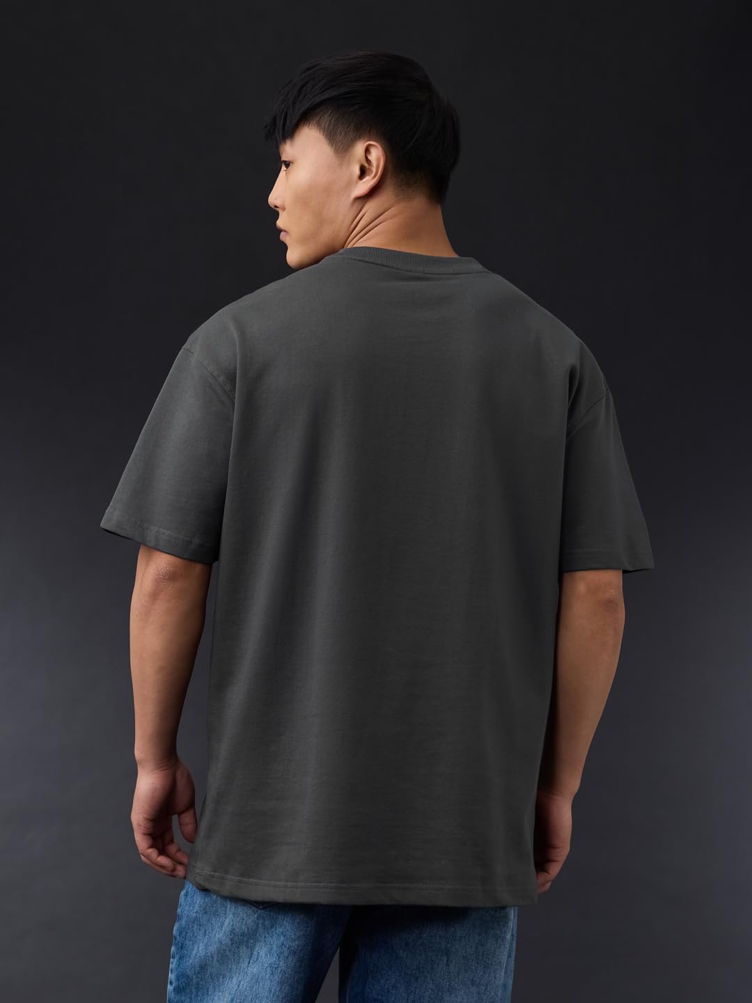 The Souled Store Garfield: Captain of Chill Men and Boys Short Sleeves Round Neck Charcoal Grey Embroidered Pirate Graphic Casual Lightweight Easy to Style Casual Cotton Oversized T-Shirt