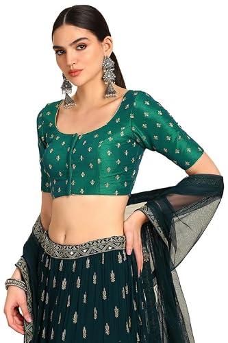 Soch Womens Green Zari Embroidered Art Silk Padded Blouse with Sequins