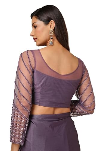 Soch Womens Purple Beads Embellished Nylon Blend Ready-To-Wear Saree