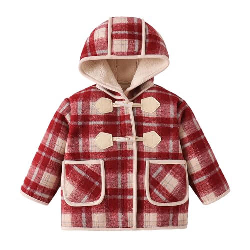 Hopscotch Girls Red Full Sleeves Checkered Hooded Long Coat For Age (18-24 Months)