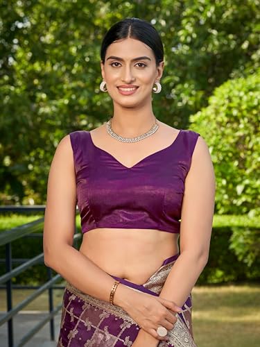 MANOHARI Women's Most Trendy Banarasi Satin Silk Woven Purple Wine Saree With Heavy Jacquard Work Saree With Blouse Piece_MN2054