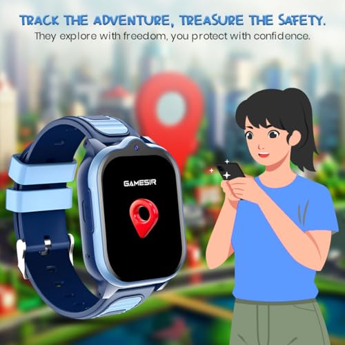 GameSir TrackNova 4G/5G Kids Smartwatch | Live GPS Tracking | App Control | HD Video Call | Games | Family Chat | SOS Safety Alert | IP67 | Camera | FaceLock | 800mAh Long Battery Life - (Blue)