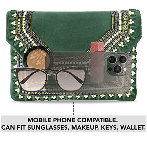 Peora Clutch Women's Purse Bridal Bag For Casual Detachable Strap Evening Sling Bag (Green)-C58GRN