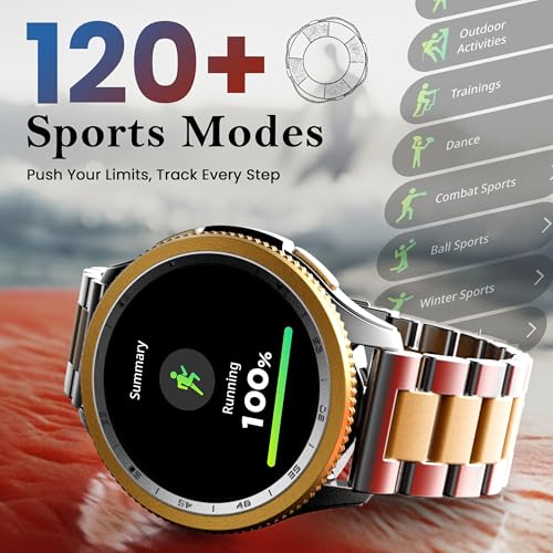 GOBOULT Pyro Smartwatch 1.43'' AMOLED Screen, BT Calling 5.3, 600 Nits Brightness, IP68, 150+ Watchfaces, 120+ Sports Modes, AI Voice Assistant, SpO2 Monitoring (Gold Silver)