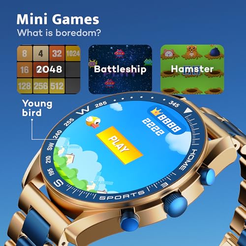 GOBOULT Mirage Smart Watch 1.39''HD Screen, Bluetooth Calling, IP67, Zinc Alloy Frame, 500 Nits Brightness, AI Voice Assistant, SpO2 Monitoring, 120+ Sports Mode (Amber Blue)