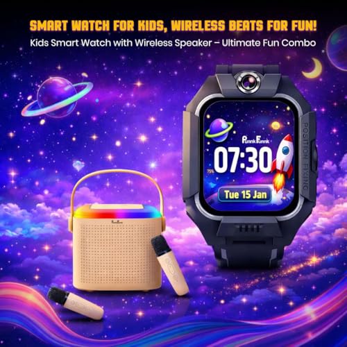 PunnkFunnk Kids Smart Watch with Camera & Fitness Tracker + Bluetooth Karaoke Speaker with Dual Mic | Educational Touch Watch & RGB Music Box Combo for Boys & Girls