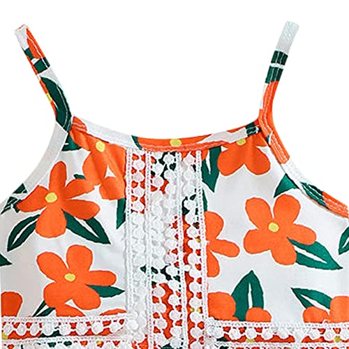 Hopscotch Polyester Girls Floral Print Slim Fit Blouseskirt Set In Orange Color For Ages 4-5 Years