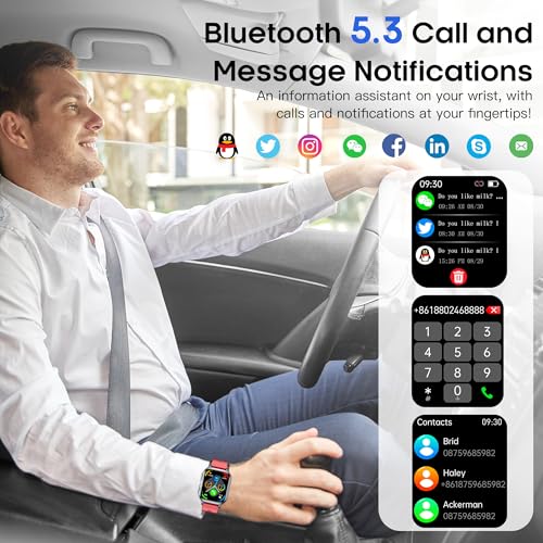 Yowow BIT Blood Pressure Smart Watch, 2.01" Enlager HD Screen,One -Click SOS, Heart Rate/Blood Oxygen/Sleep Monitor, Multiple Movement Activity Tracker,Bluetooth Calls,Family Data Sharing (Red)