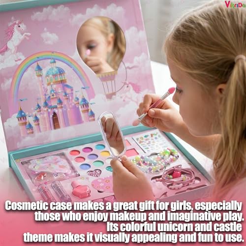 VikriDA Big Size Kids Washable Makeup Kit, Fold Our Makeup Palette with Mirror, Make Up Toy Cosmetic Kit Gifts for Girls - Safety Tested- Non Toxic