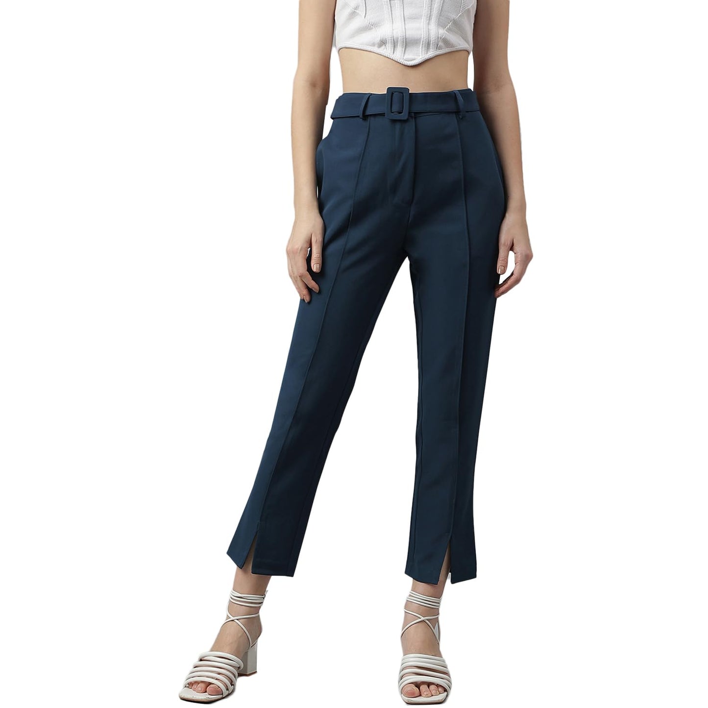 Latin Quarters Women Teal High-Rise Straight Fit Solid Pant/Trousers for Casual Wear_M