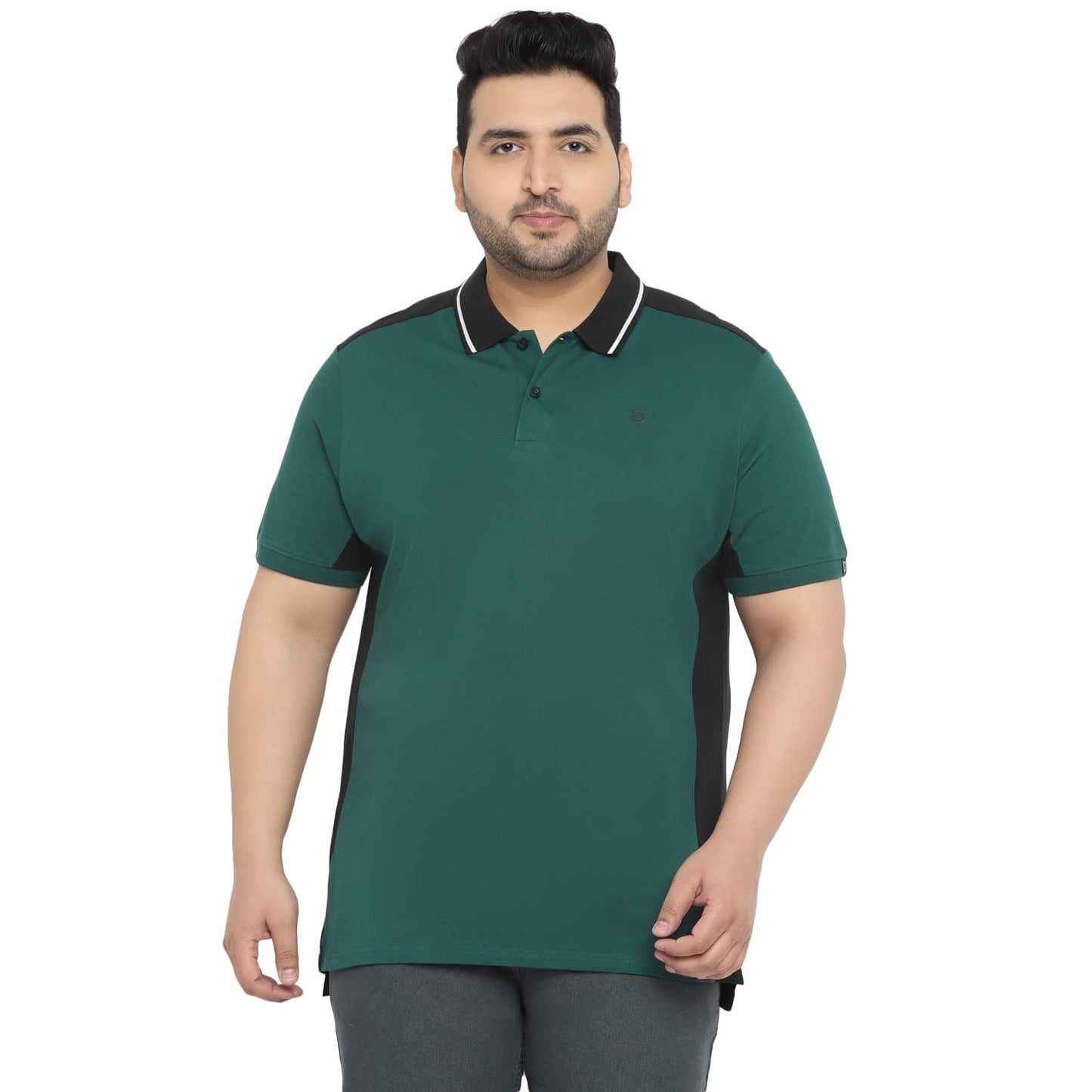 Urbano Plus Men's Green, Black Colour-Block Regular Fit Half Sleeve Cotton Polo T-Shirt (pluspolocbp-030-grnbla-4xl)