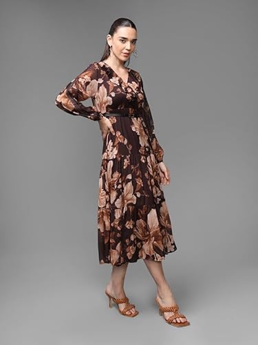 Kazo Floret Maxi Dress with Belt (Brown_XL)