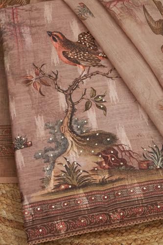 Soch Womens Earth Linen Woven Design Unstitch Dress Material With Sequins