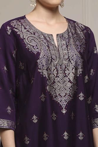 Biba Women's Viscose Rayon Kurta Set (SKDCRFLUX30159AW25PUR_Purple