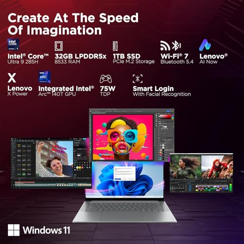 Lenovo Yoga Pro 7 Aura Edition Intel Evo Core Ultra 9 285H (32GB RAM/1TB SSD/14.5" (36.8cm)/3K OLED Touchscreen/AI PC/Copilot+ PC/Windows 11/Office Home 2024 AI Now/Grey/1.5Kg), 83KF001LIN