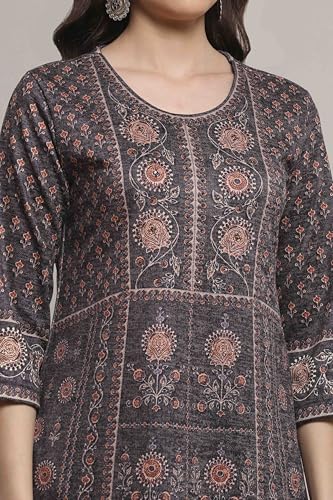Biba Women Brown Blended Printed Kurta_42