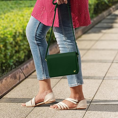 NEORAH - Ladies Box Sling Bag ELEANOR+Magnetic Closure+Spacious Main Compartment+Adjustable Strap|Hand Crafted Vegan Leather|Crossbody For Women|Multipurpose Everyday Shoulder Bag Purse – DARK GREEN