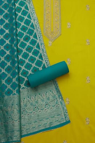 Soch Womens Light Green Cotton Blend Embroidered Unstitch Dress Material With Sequins