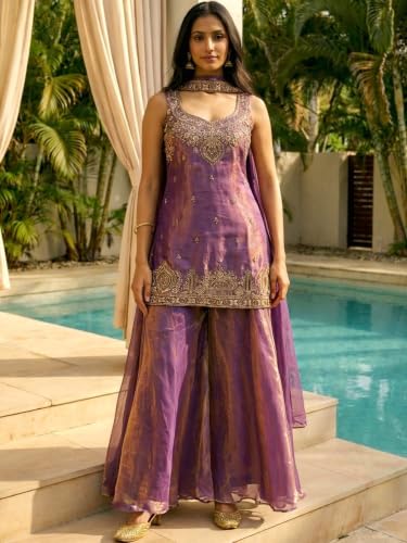 Leeli Peeri Designer Women's Fendy Satin Embroidery Work Kurta Palazzo With Dupatta…