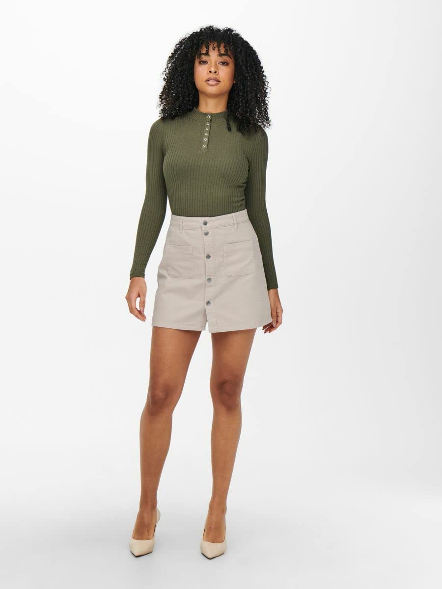 ONLY Women Solid Regular Fit Casual Beige Straight Skirt