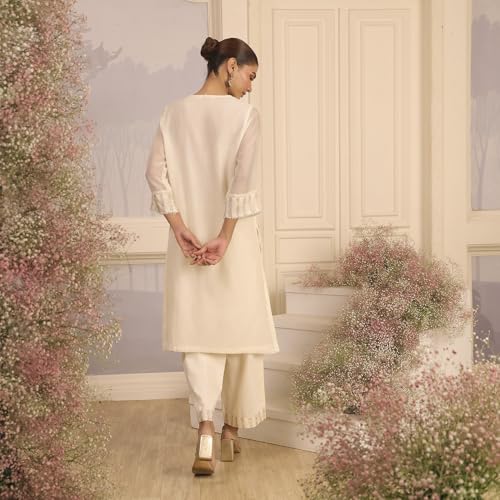 Biba Women's Chanderi Kurta Set (SKDMETWEV30281AW25OWHT_Off White