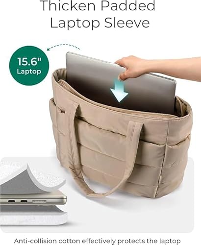 Prplet Tote Bag for Woman | Lightweight Puffy Shoulder Handbag with Multi Compartment | Travel, Office, Gym & Daily Use | Durable Taslan Fabric (Brown)