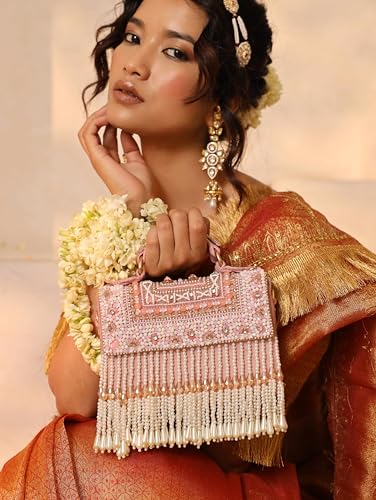 THE TAN CLAN Kiara Pink Flap Over Bag Clutches for women Purses Luxury Evening Handbags for ladies with Handle