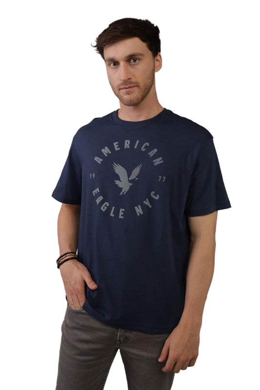American Eagle Men Navy Logo Graphic T-Shirt